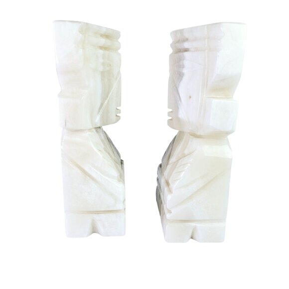 Tiki Aztec Mayan Carved Onyx 8" Extra-Large HEAVY! Bookends - Picture 4 of 6